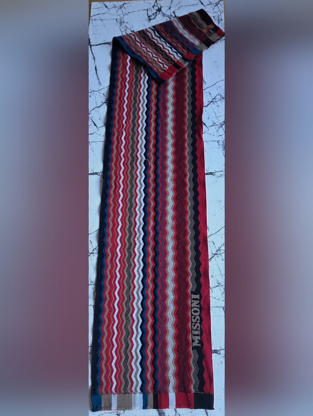 Missoni Multicolor Zigzag Maxi Wool Scarf— Red, Blue, Black